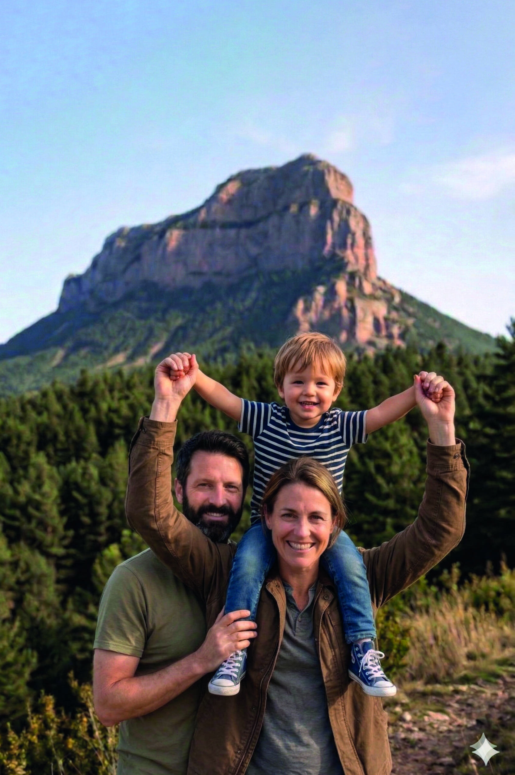 Familia disfrutando en Jaca con vistas al Pirineo